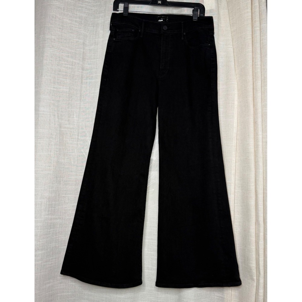 Mother Lil Twister Sneak Wide Leg Jeans Pitch Black Denim Stretch Women's 30